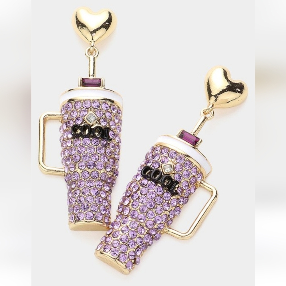 Bling Studded Cool Tumbler Dangle Earrings